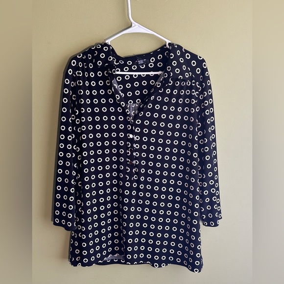 Alfani Tops - Alfani Black White Ring Polka Dot Collared Top With Silver Buttons Size 2X